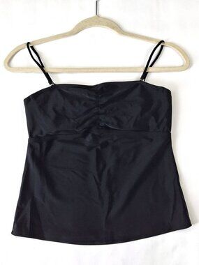 Bikini Bay Womens Sz 8 Tankini Top Swimwear Black Square Neckline Ruched Front